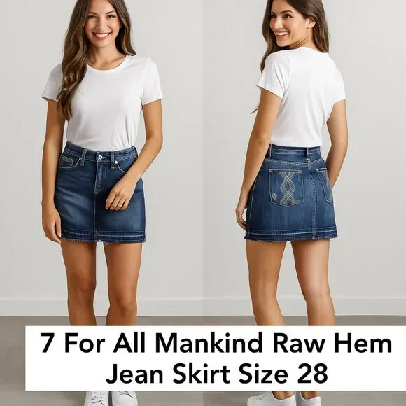 7 For All Mankind Raw Hem Jean Skirt - Size 28 - Picture 13 of 13